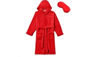 MGEOY Boys Girls Flannel Robe Soft Hooded Terry Coth Robes for Kids With Silk Eye Sleep Mask Size 4-16
