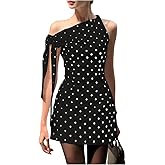 Floerns Women's Polka Dots Off The Shoulder Mini Dress Knot Side Retro Bodycon Dresses