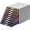 Durable Varicolor 10 Drawer Unit - Gray Desktop Drawer Set with 10 Color Coded Draws - Letter to Folio Size Files - Perfect for Storing Documents and Paper Work