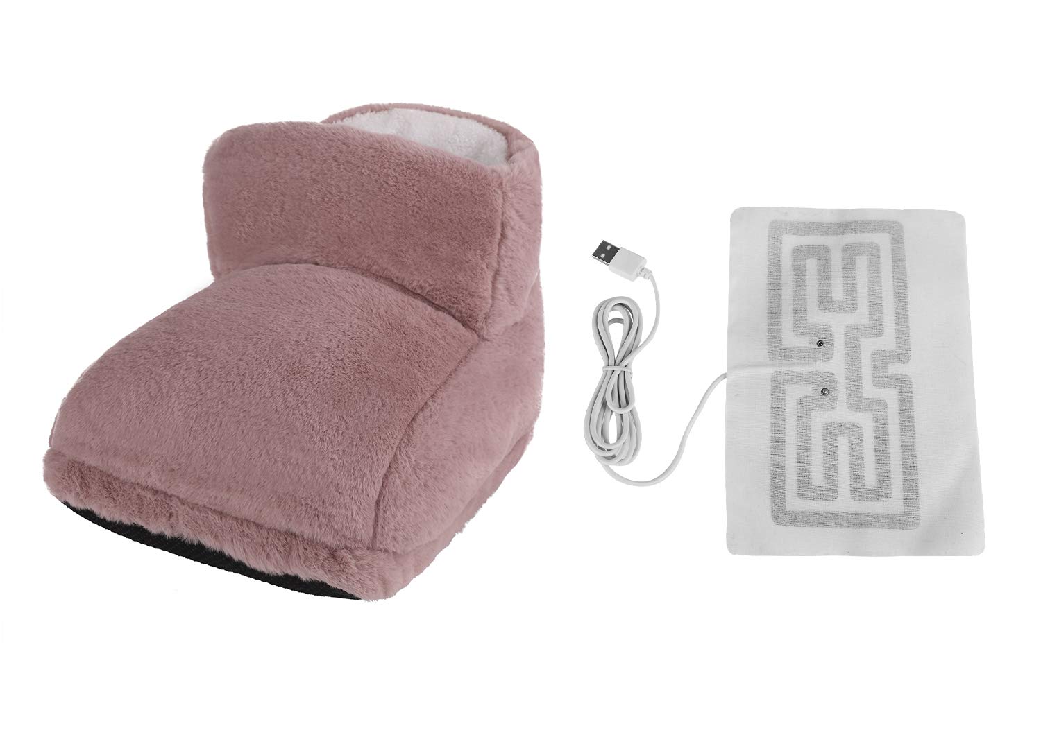 Winter Foot Warmer Boots USB Soft Heating Pad for Pain Relief Fast Heating Thermal Shoes Anti-Slip Sole Massage Electric Feet Warmers Xmas Gift for Women Men (Pink)