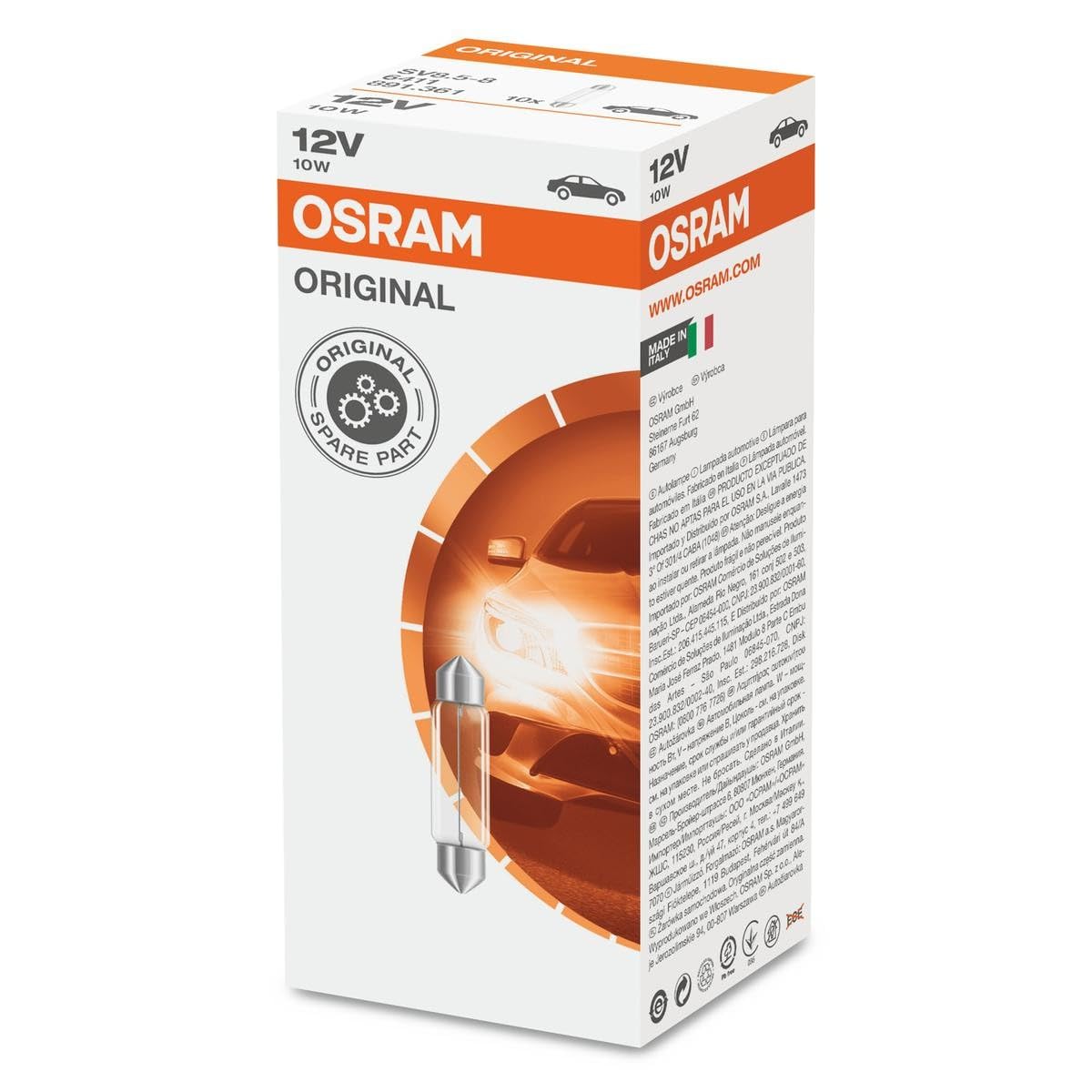 OSRAM 6411 Original Festoon Lamps, 12 V, 10 W, Set of 10