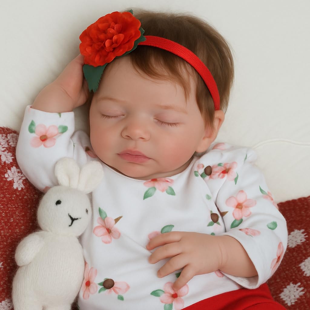 SCOM 20 Inch Realistic Reborn Baby Doll, Lifelike Newborn Sleeping Girl, Soft Cloth Body & Vinyl Limbs, Gift Feeding Set & Gift Box, Safe Toy for Kids 3+ / Companionship Doll