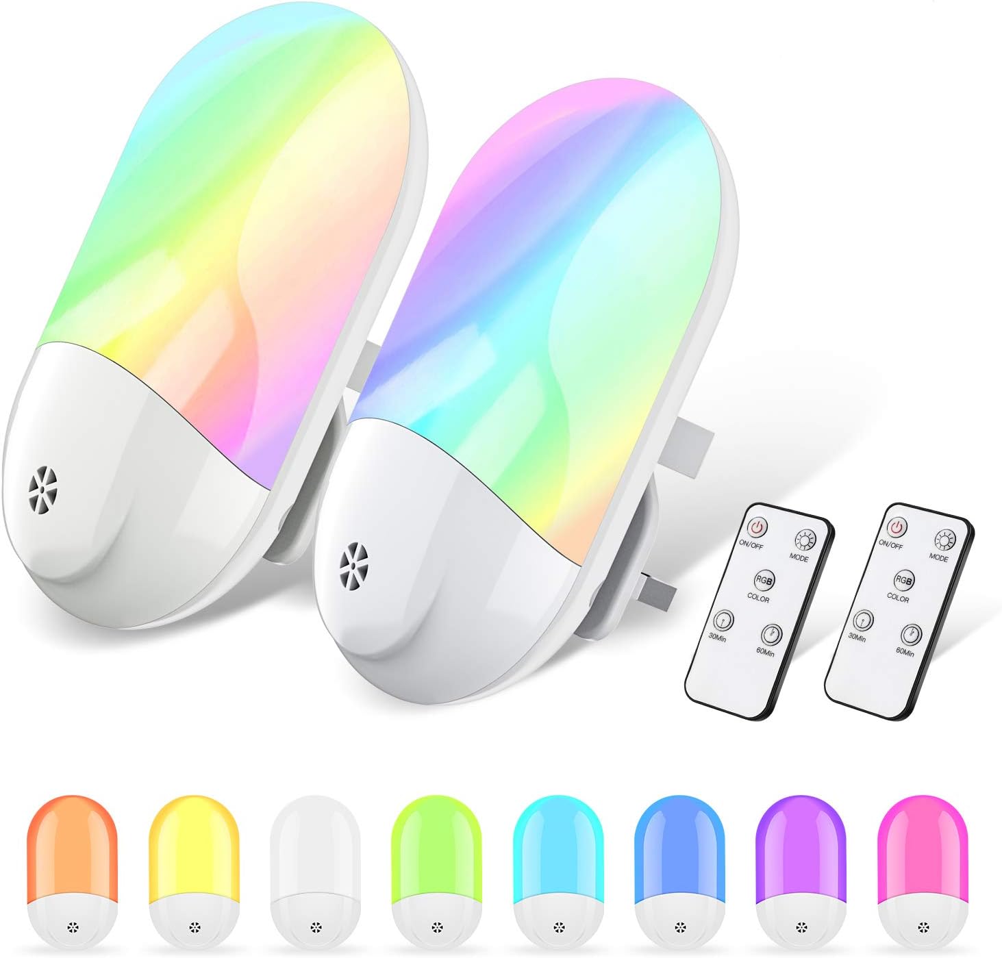 LED Night Light Plug in Wall Automatic Dusk to Dawn Sensor RGB Color