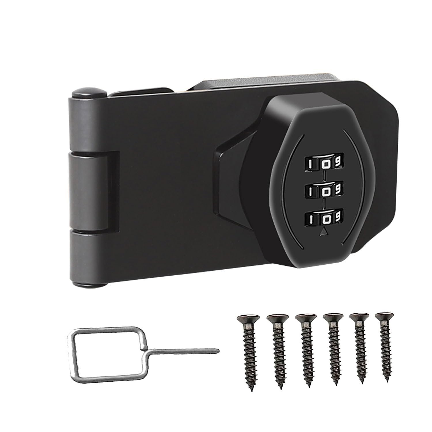 Keyless Hasp Latch Lock,Cyrmiug 3-Digit Combination Lock Twist Knob Cabinet Combination Lock,Door Security Slide Latch Lock for Small Doors,Cabinets,Barn Door,Bathroom,Outdoor (3 Inch,Black)