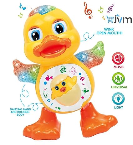 JVM Dancing Plastic Duck Toy with Real Dance Action and Music Flashing Lights, Multicolour