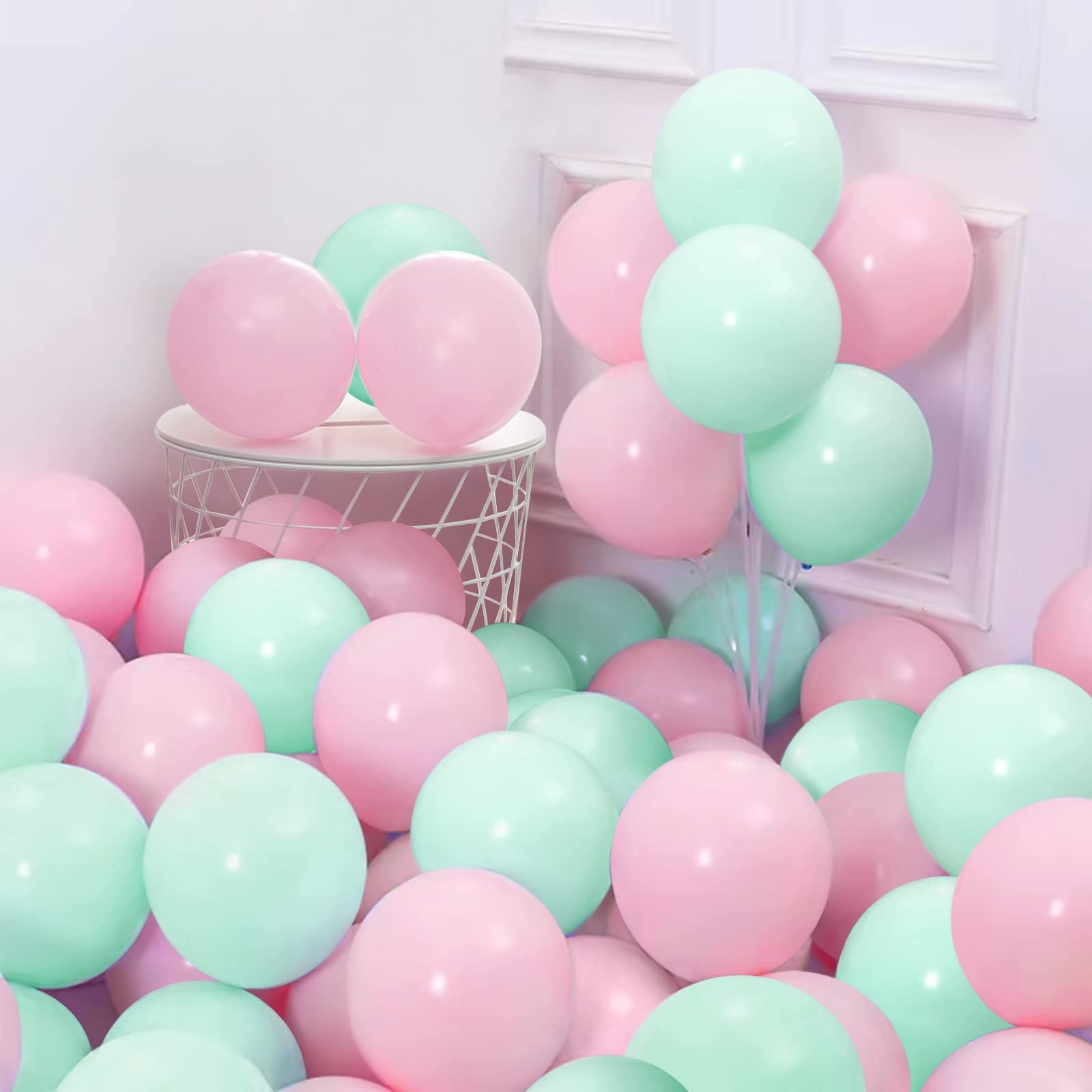 Pastel Green Pink Balloons, 30Pcs 12 Inch Macaron Pink Mint Green Latex Balloon for Baby Shower Birthday Wedding Engagement Anniversay Christmas Festival Picnic or Friends & Family Party Decorations