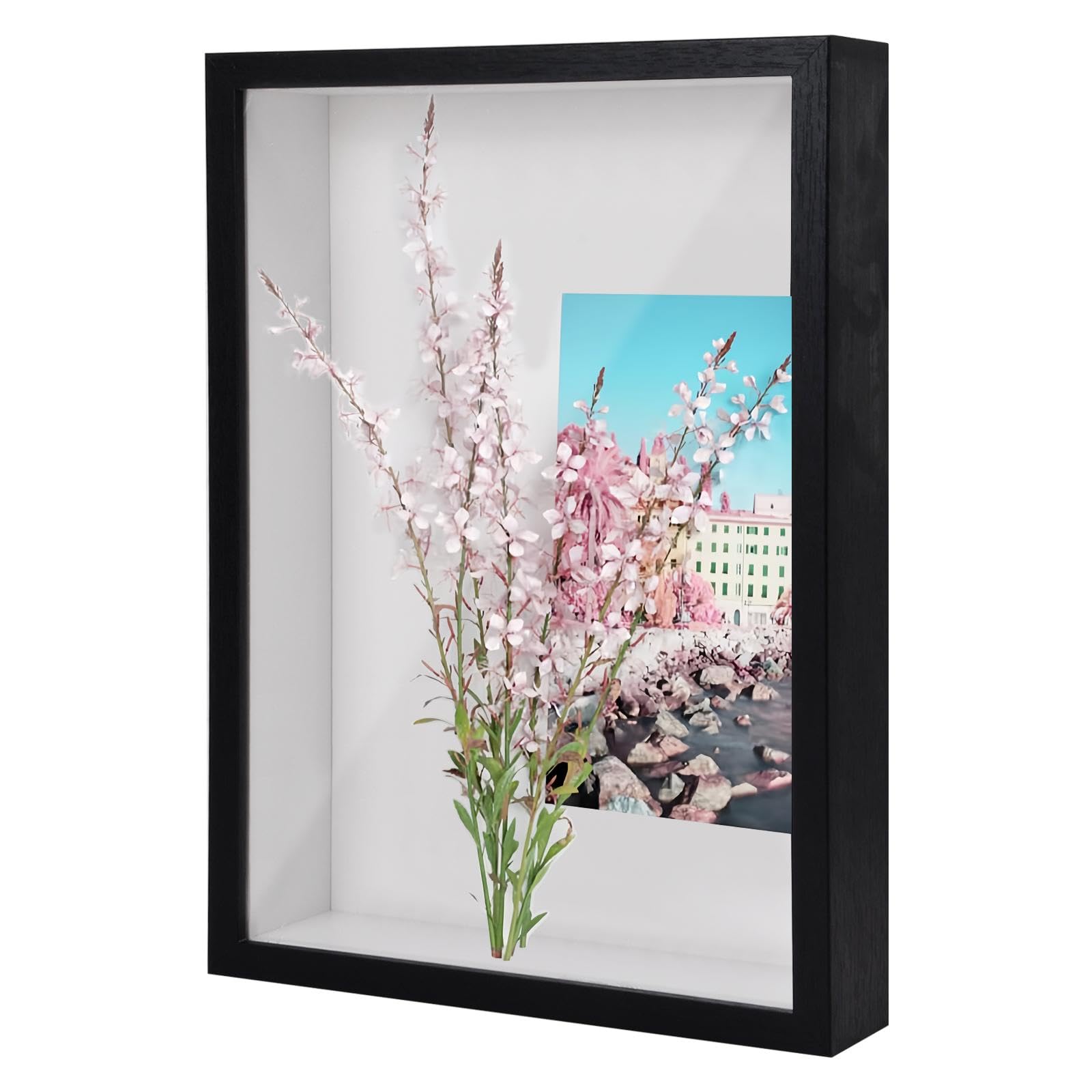 A4 3D Shadow Box Frame, 22.7x31.4cm 3D Picture Frame Shadow Deep Box for Wall and Tabletop, Wooden 3D Photo Frame Display Box for Medal Flower Tickets Crafts Memorabilia (Black 3 cm)