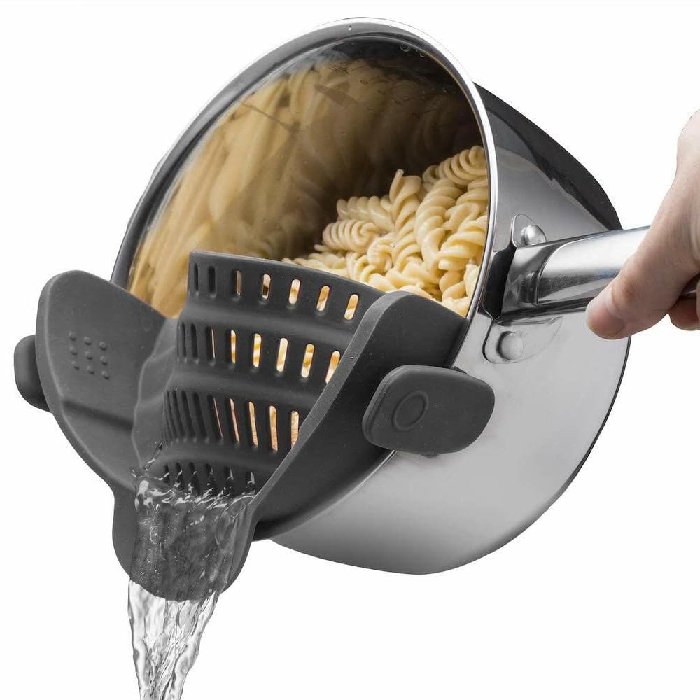 Photo 1 of 1pc Silicone Strainer, Adjustable Clip On Pantry Drainer for Pans & Bowls, Heat Resistant Fruit Washing Filter for Noodles, Pasta & Veggies
