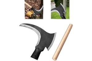 Elegital 1 Pcs High Manganese Steel Double Scythe,Steel Grass Sickle,Agricultural Hand-Motor Weeding,Thickness 2.8mm with 1 Pcs Wooden Stick,Weeding Scythe Sickle for Outdoor Mowing Grass
