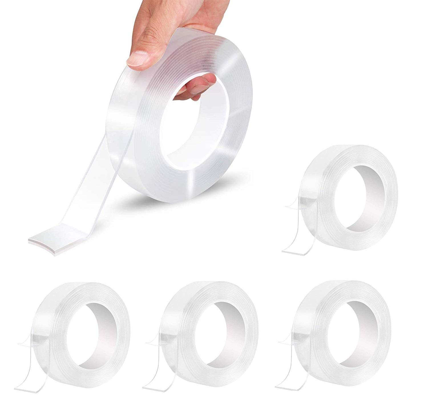 Reusable Nano Adhesive Tape 4 Pack, Double Side Silicone Tape No-Trace Removable Gel Tape Washable Strong Gel Anti-Slip, Transparent for Wall, Kitchen, Carpet, Photos Fixing (1 Meter/3.28 Ft)