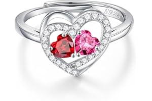 Iefil Adjustable Ring for Women - 925 Sterling Silver Double Birthstone Rings, Anniversary Birthday Gifts for Women Wife Her