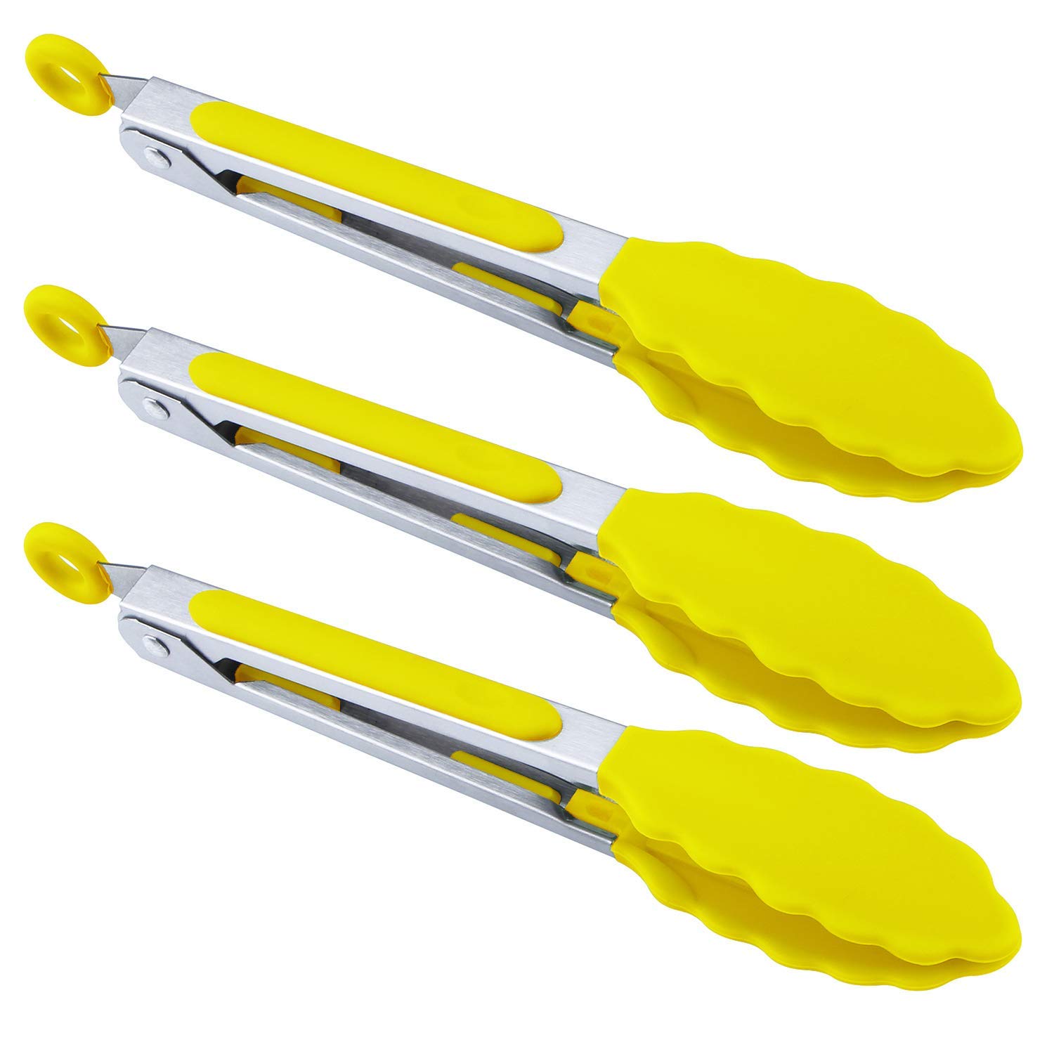 MSY BIGSUNNY 7" Mini Silicone Serving Tongs Set of 3 (Yellow)
