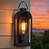 Vintage Outdoor Wall Light Fixture (1 Pcs) - Matte Black Porch Lantern/Exterior Wall Sconce, Glass Shade, Sturdy Metal Frame,
