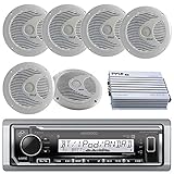 New Kenwood Outdoor Waterproof ATV Bike Yacht USB AUX Radio Bluetooth, 6x 6.5 Inch Silver Marine Speakers, 400W Marine Amp -Outdoor Audio Kit