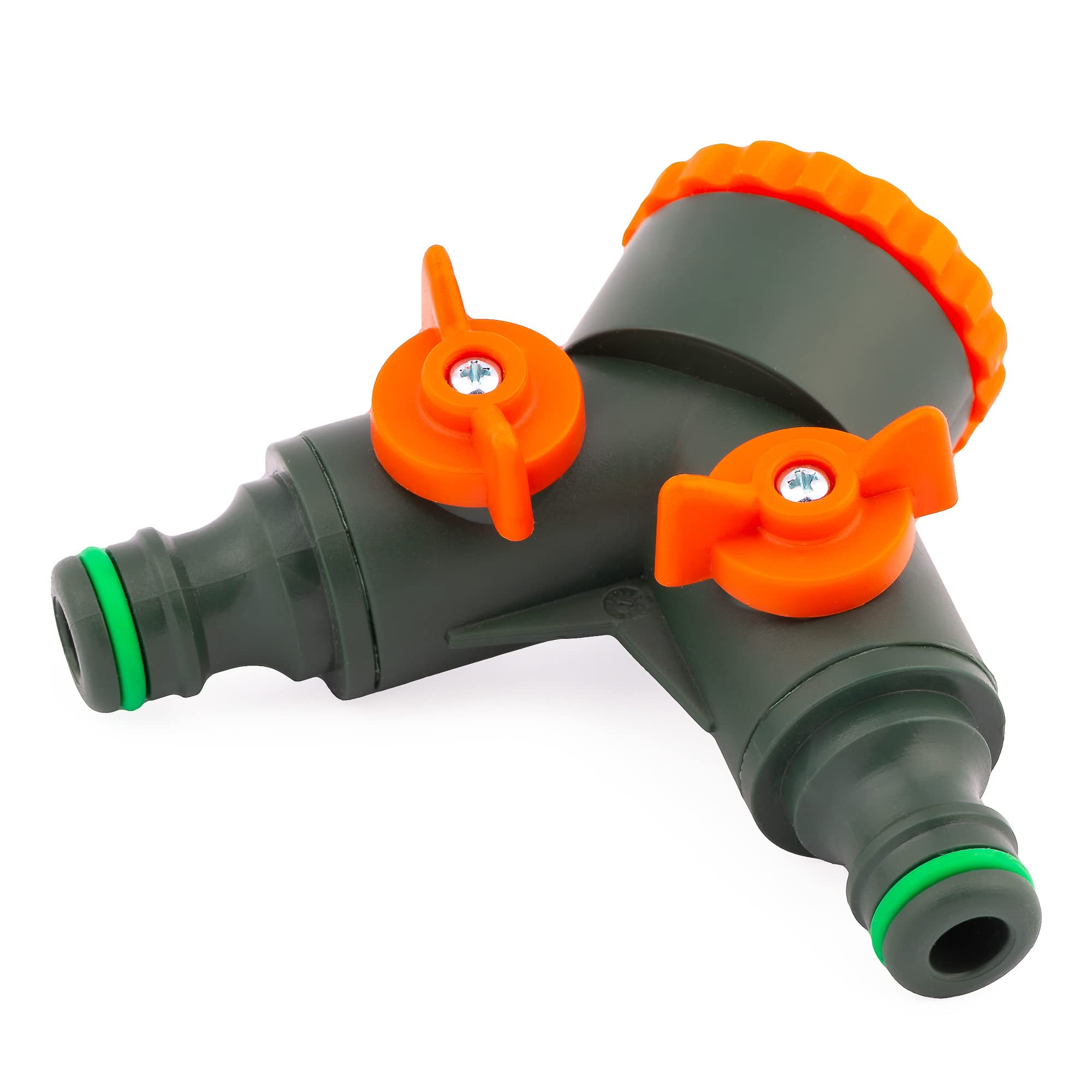 MIVOS 2-way splitter for taps with 3/4 inch and 1 inch BSP male thread, water 2-way distributor, splitter for simultaneous connection of two water devices