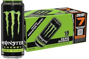 Monster Energy Zero Sugar, Green, Original, Low Calorie Energy Drink, 16 ounce (Pack of 15)