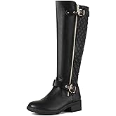 DREAM PAIRS Women's Knee-High Boots Comfortable Chunky Block Heel Round Toe Side Zipper Riding Fashion Buckles Biker Motorcycle Boots
