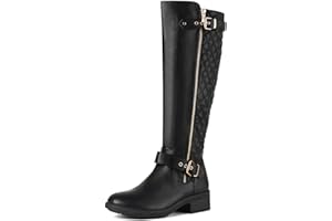DREAM PAIRS Women's Knee-High Boots Comfortable Chunky Block Heel Round Toe Side Zipper Riding Fashion Buckles Biker Motorcycle Boots