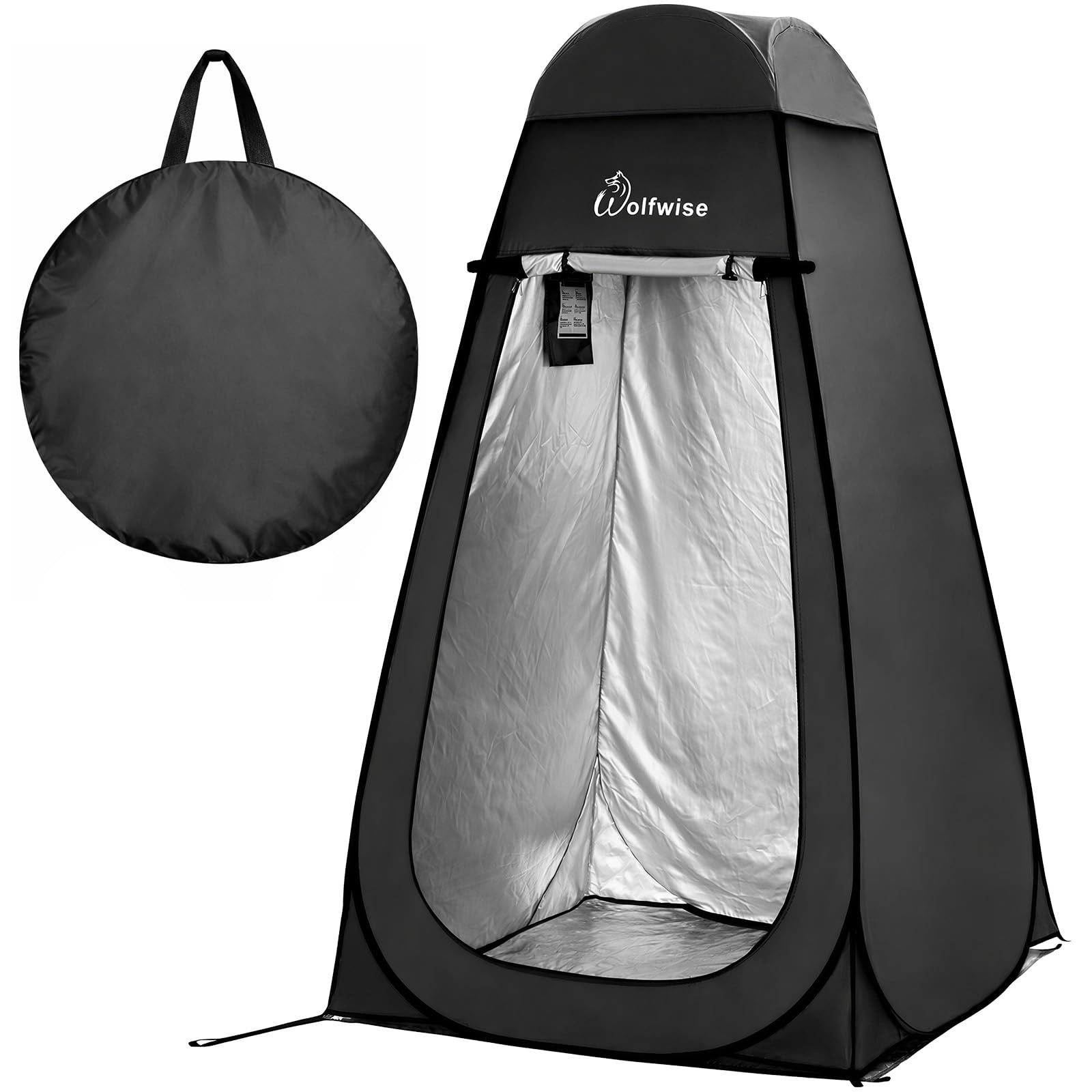 Wolfwise Pop Up Shower Tent with Floor, Portable Instant Changing Tent with Ventilation Window, Privacy Bathroom Toilet for Beach, Camping & Outdoor, Width 47" (120 CM), Height 79" (200 CM), Black