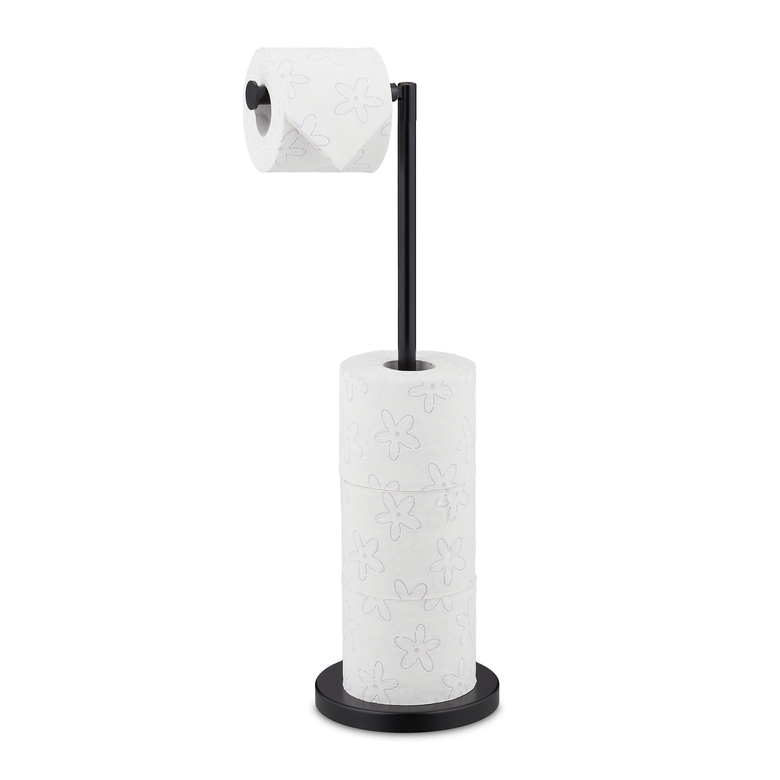 Relaxdays Toilet Paper Holder, Storage for 4 Spare Rolls, Adjustable, Free-standing, HxWxD: 57 x 21.5 x 16.5 cm, Black, Metal