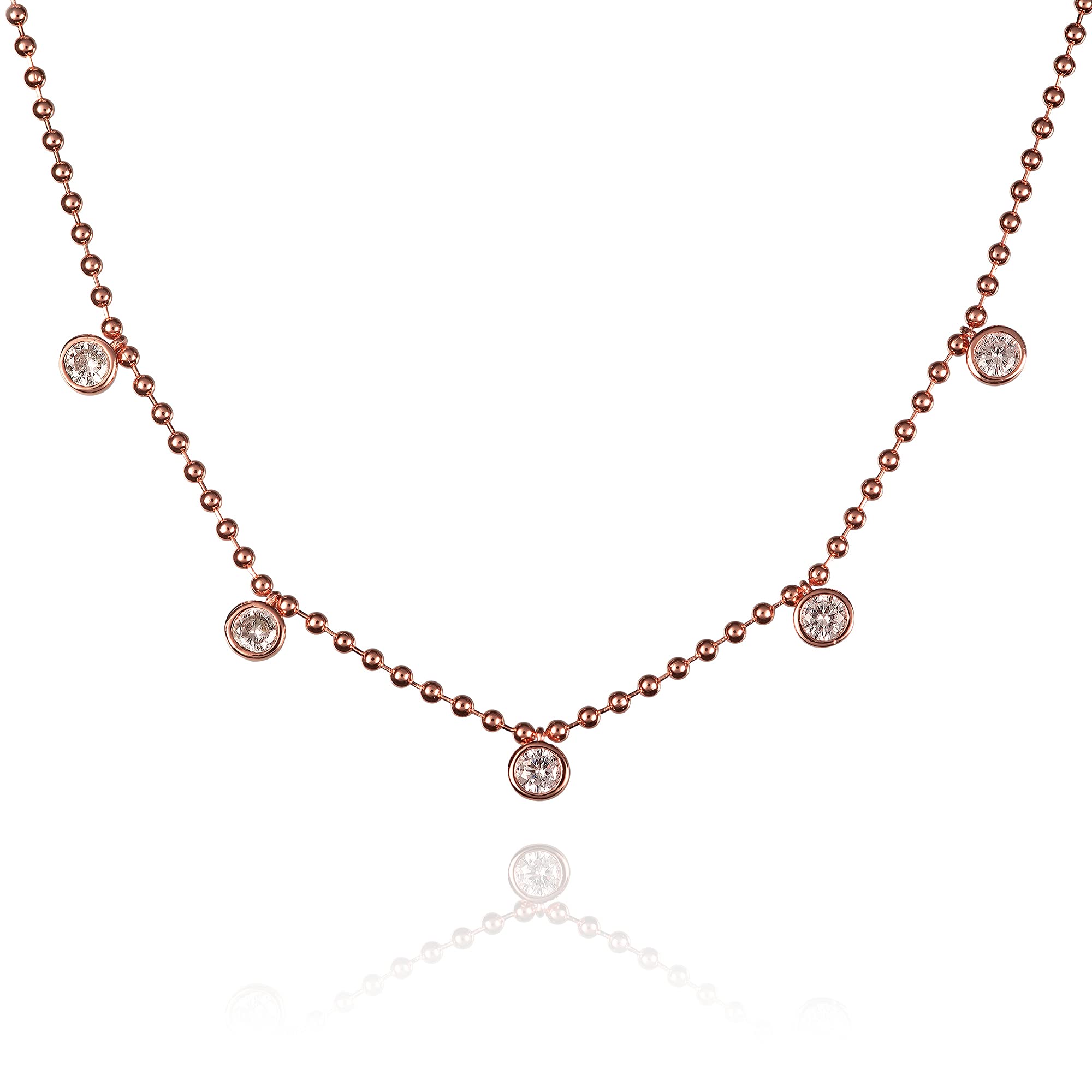 namana Rose Gold Beaded Choker Necklace for Women, Rose Gold Choker Necklace with Round CZ Charms, Rose Gold Choker Necklaces for Women, Rose Gold Choker Collar Necklaces, Jewellery Gifts for Women