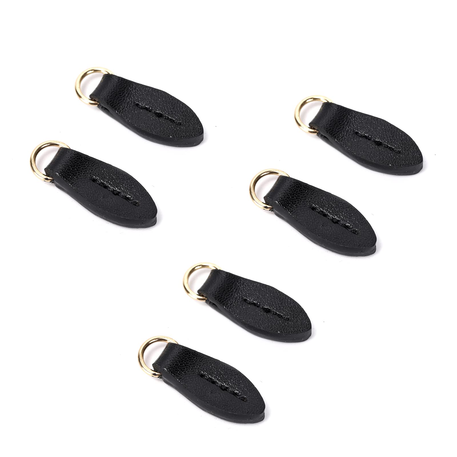 6Pcs Leather Zipper Pull Leaf-Shaped Tag with Gold Ring for Repairing Replacement Zipper Head, Boots, Clothes, Bags，Jacket (Coffee)