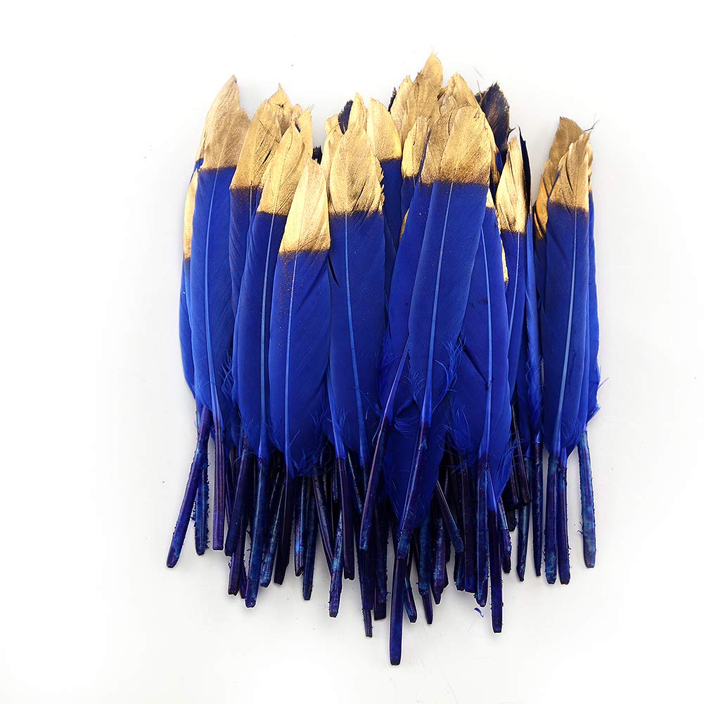 Sowder 50pcs Colorful Gold Goose Feathers 4-6inch(10-15cm) for Art Craft Party Decoration Clothing Accessories Duck Feather(Royal Blue)