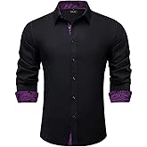 DiBanGu Mens Stretch Dress Shirt Long Sleeve Button Down Shirt Cotton Business Casual Shirts with Inner Contrast Wedding Prom