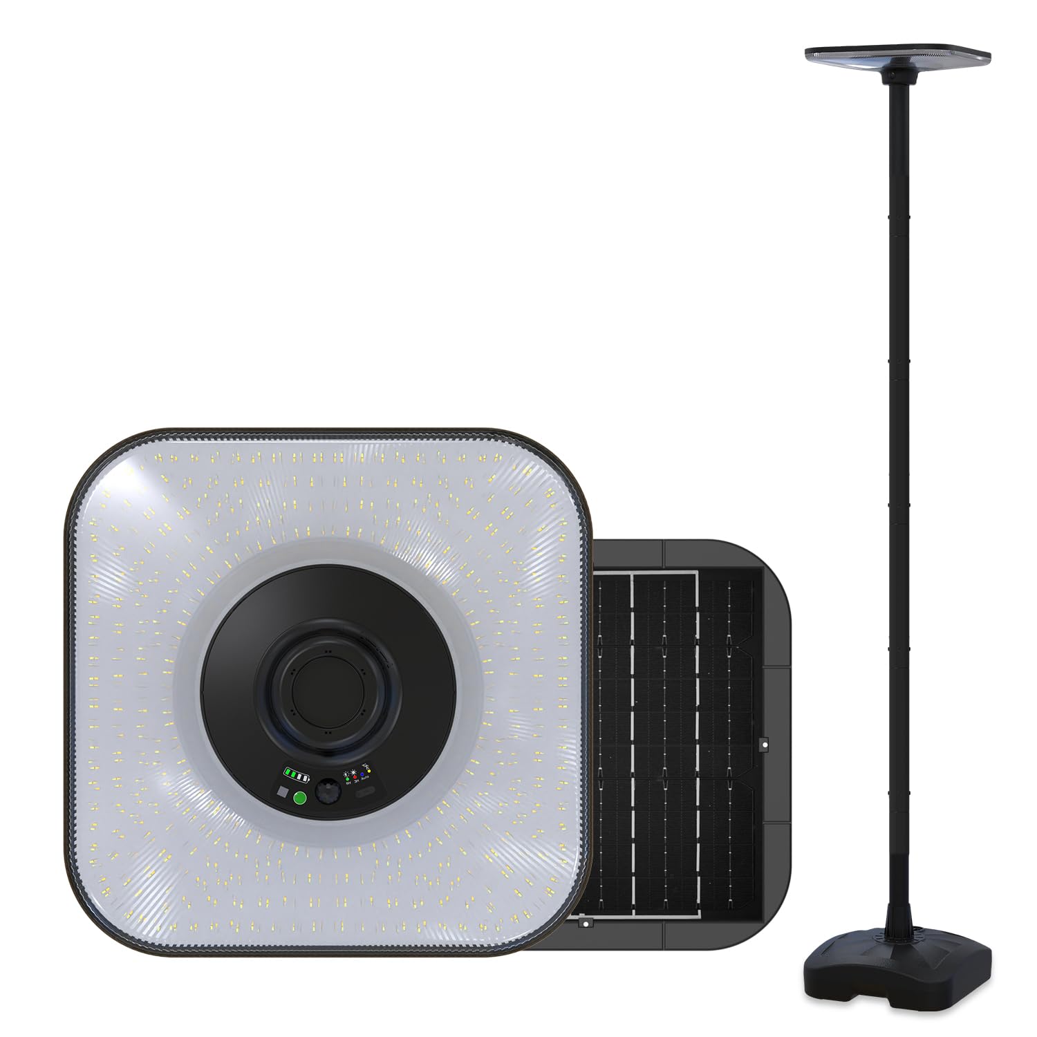 Solar Lamp Post Light Outdoor, 2800LM Solar Street Light with Remote Control | 3 Color Temps (3000K/4500K/6500K) | Adjustable Poles & Portable Base | IP65 Waterproof, 12–14H Runtime