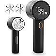 Fabric Shaver, Lint Remover Rechargeable, Electric Portable Sweater Defuzzer with 3 Speeds, 6 Leaf Blades, Digital LED Display to Remove Pilling for Clothes, Furniture, Sweater, Couch, Blanket