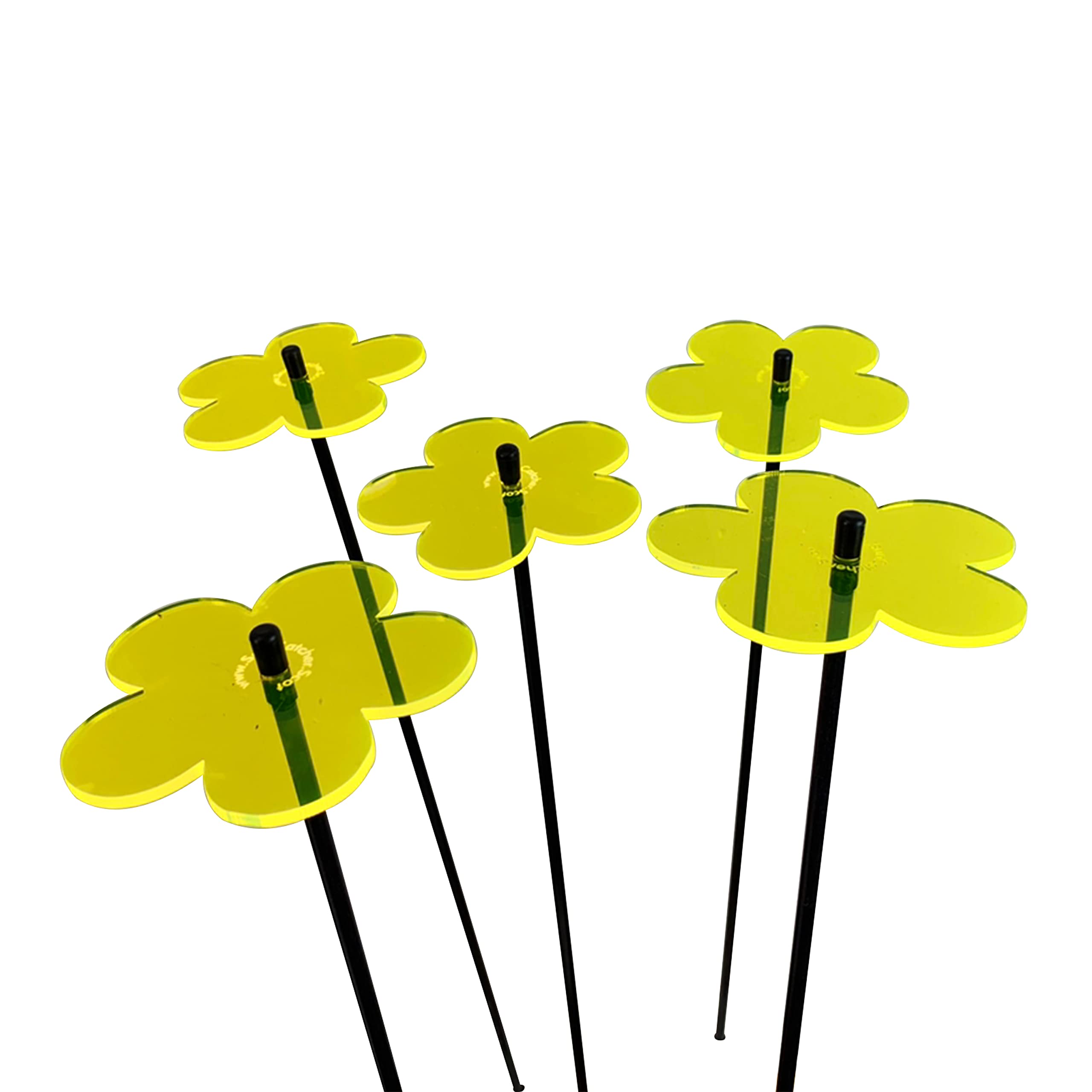 Sun Catcher Garden Decor Glowing Blossom Set of 5 Ornamental Garden Stakes, 50cm, 19.7 inch high Outdoor Yard Accessory Gift for Gardeners, Colour:fluorescent Yellow
