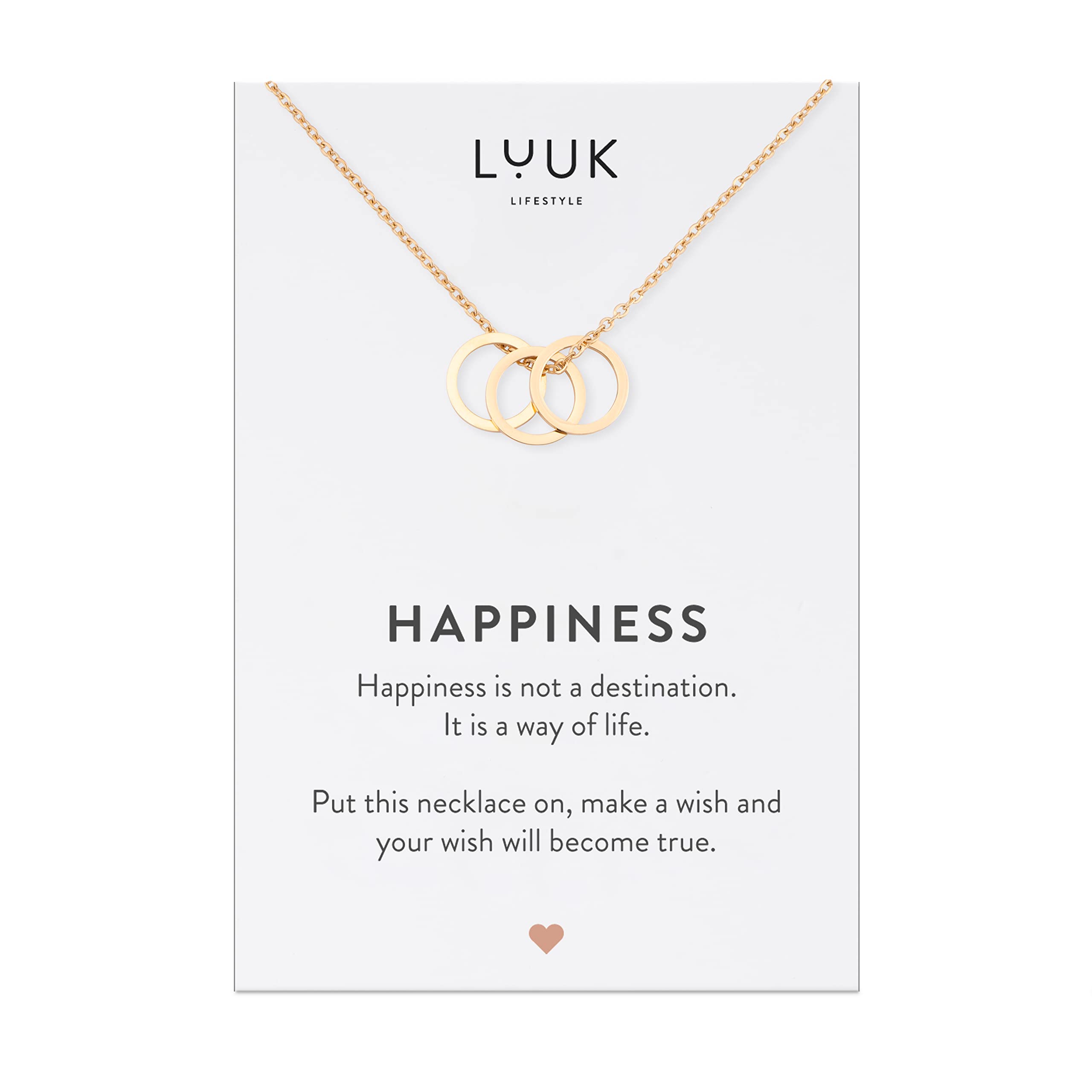 LUUK LIFESTYLE Stainless Steel Pendant Necklace for Women Waterproof Adjustable 50cm Chain Modern Necklace Gift for Her Gold Three rings