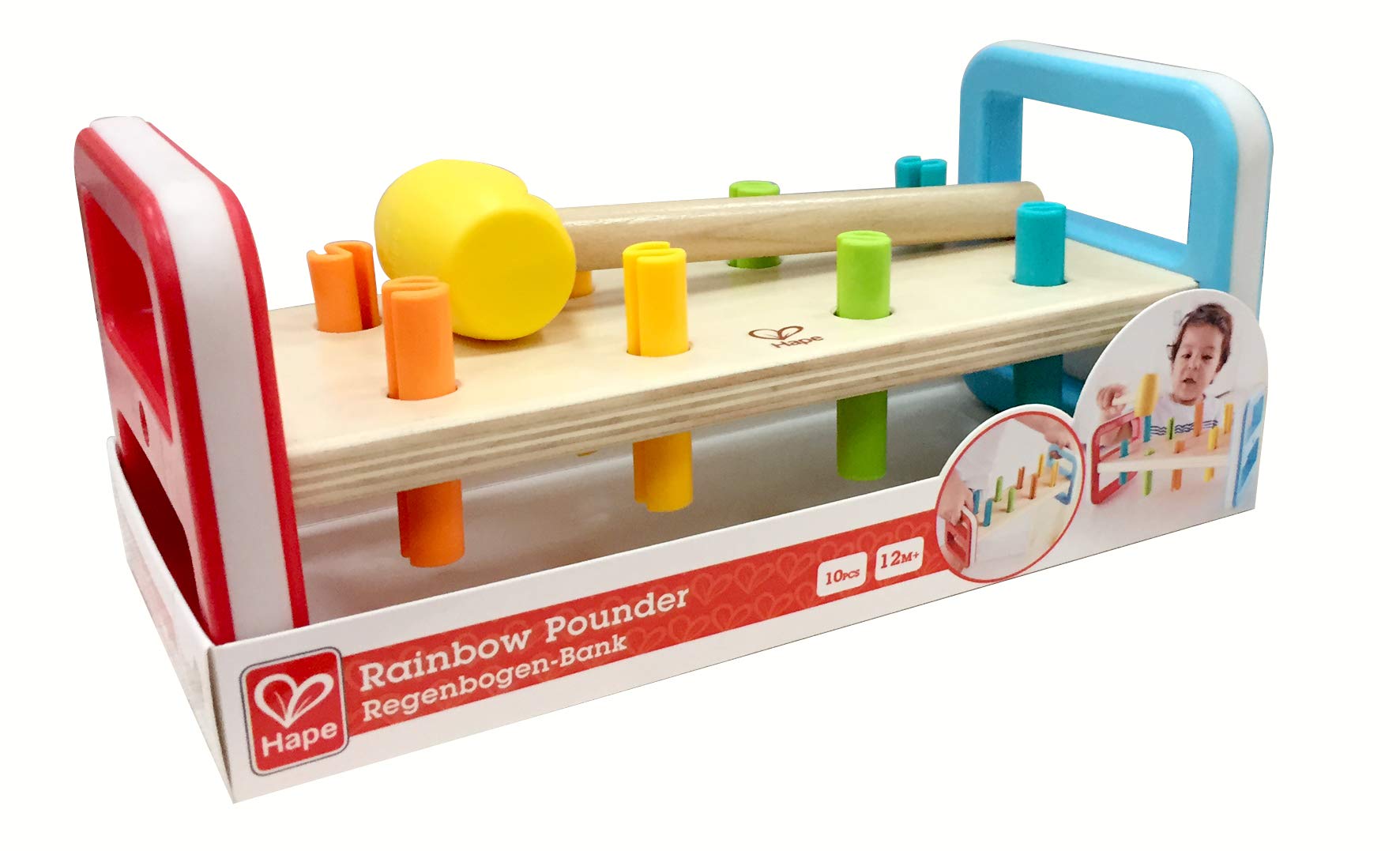 Hape Rainbow Pounder| Pounding Bench Wooden Toy with Hammer, Multicolor