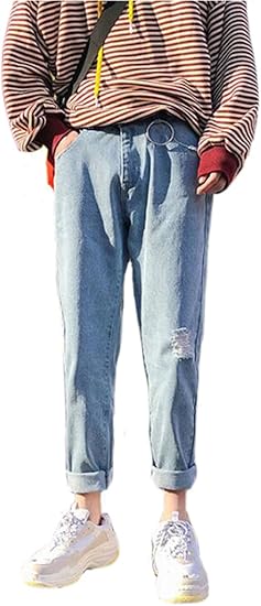 Amazon Yitong メンズ パンツ 夏 ジーンズ デニムパンツ スキニーパンツ 八分ズボン ダメージ加工 ストレッチ ゆったり ジーパン スキニー ズボン 原宿風 おしゃれ かっこいい カジュアル ファッション ジーンズ 通販