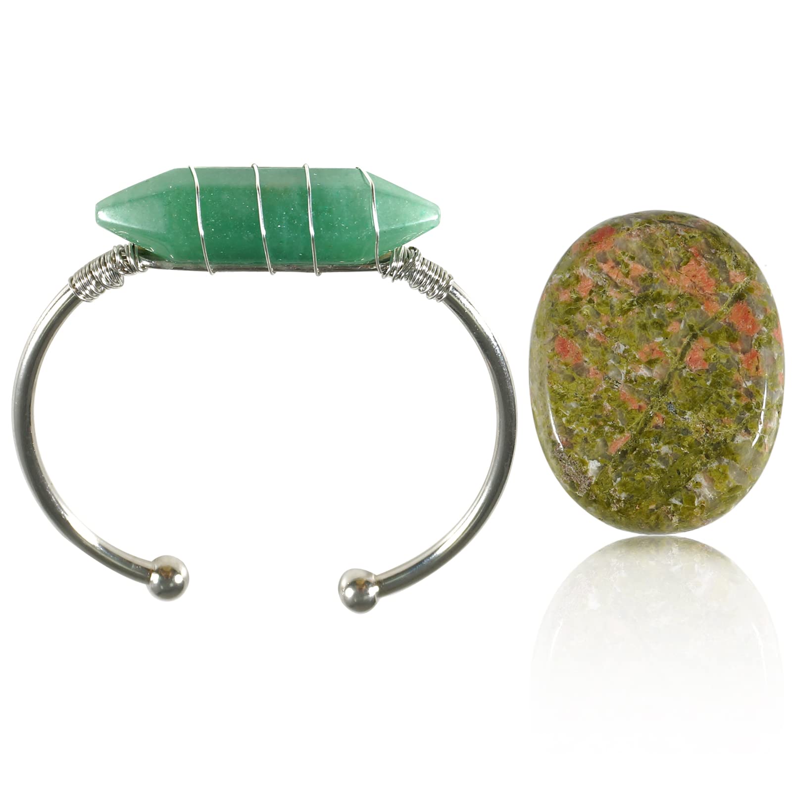 soulnioi Healing Crystal Natural Flower Green Crystal Worry Stone Anxiety Thumb Palm Pocket Stones Green Aventurine Crystal Hexagonal Prism Bracelet for Stress Relief Reiki Healing Meditation — image 1