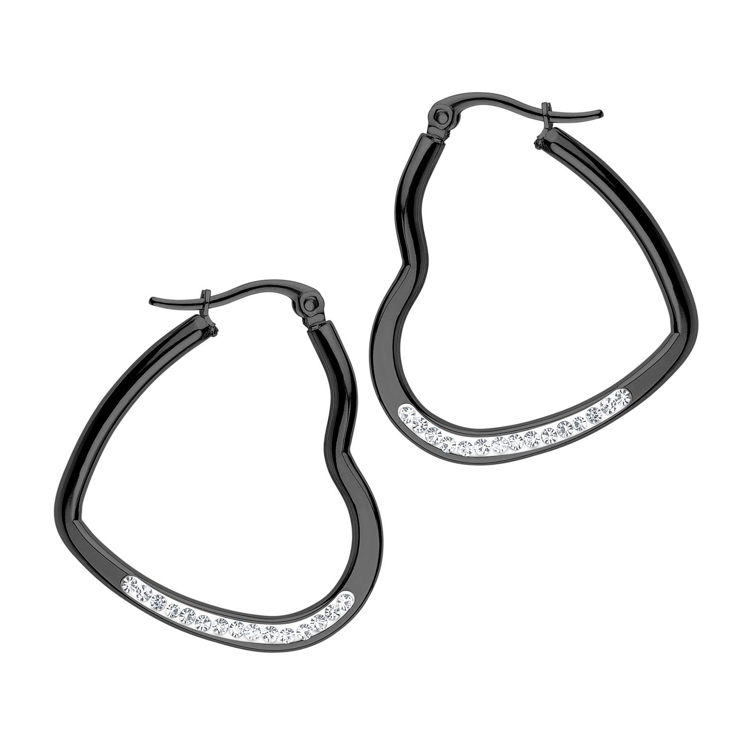 555Jewelry Womens Stainless Steel CZ Hypoallergenic Comfort Elegant Gift Jewelry Accessory Lightweight Hinged Durable Heart Shape Love Dressy Classic Large Hoop Fashion Earrings, Black & White CZ