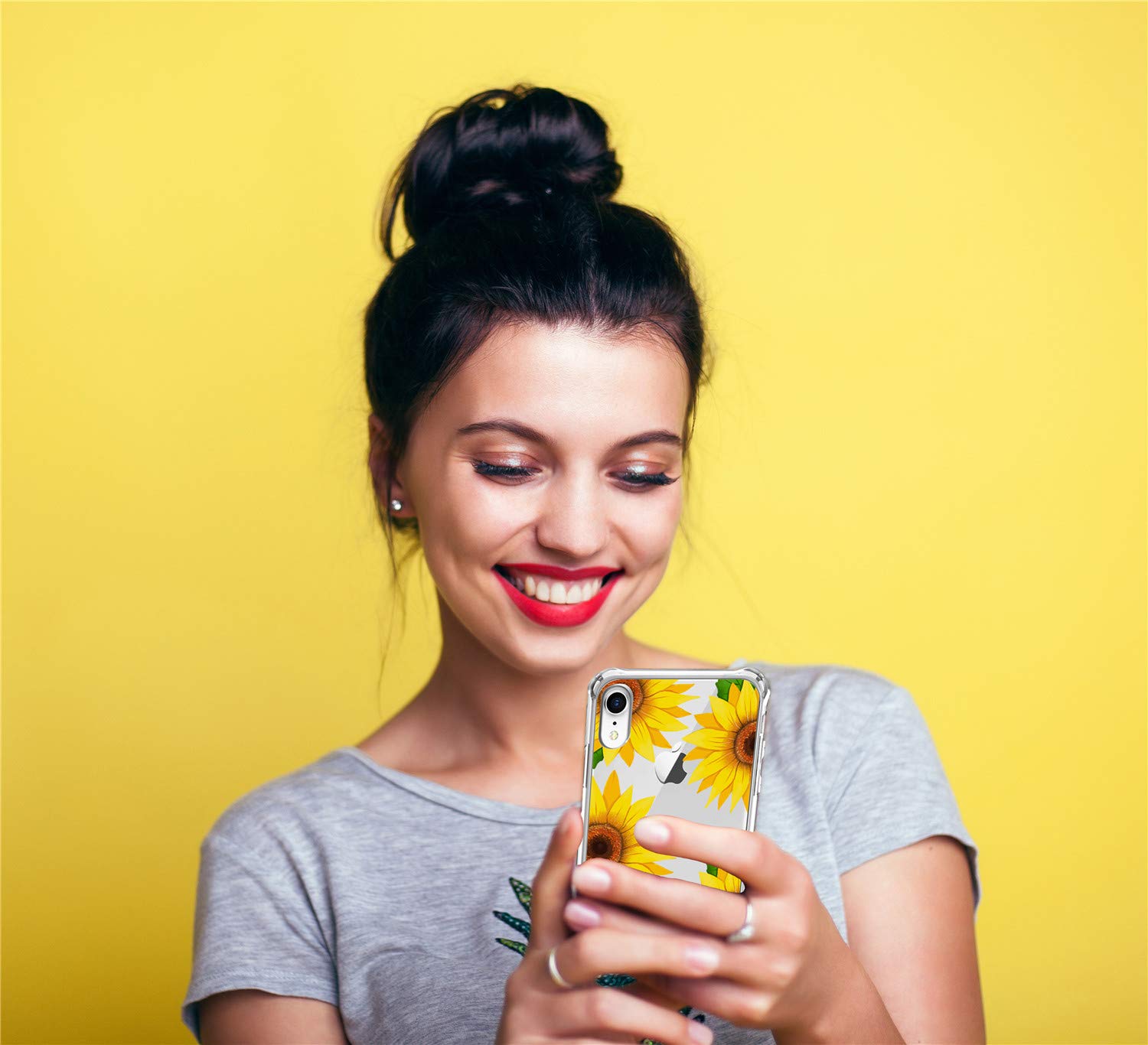 RicHyun Sunflower Case for iPhone XR, Clear Floral Pattern Soft Flexible TPU Shockproof Bumper Case for iPhone XR 2018