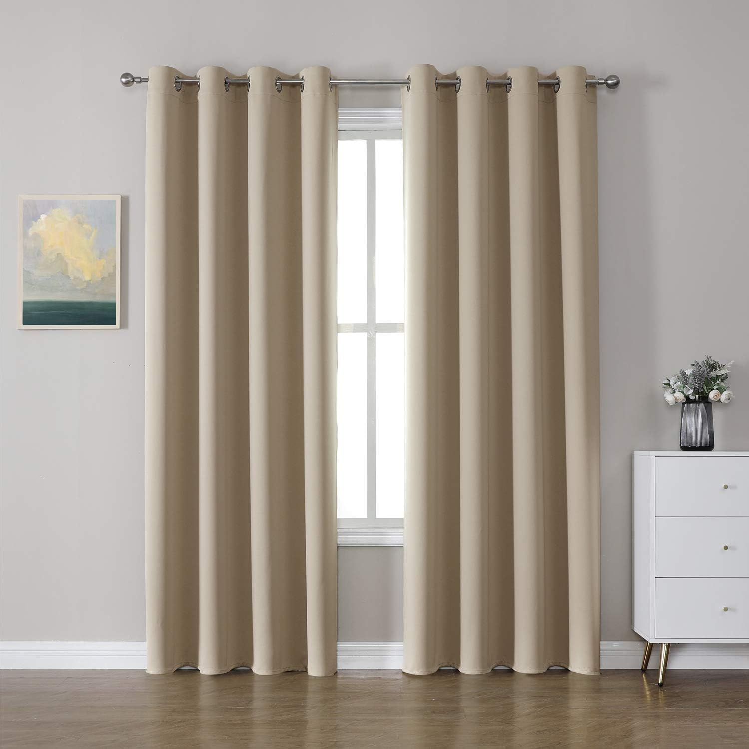 Window Treatments - CUCRAF Room Darkening Blackout Curtains for Bedroom,Light Blocking Drapes for Living Room Curtains 84 inch Length,Set of 2 Panels (52 x 84 Inch, Beige)