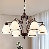 6-Light Oil Rubbed Bronze Farmhouse Chandelier Light Fixture for Kitchen Antique Matte Brown Ceiling Hanging Lamp Adjustable 