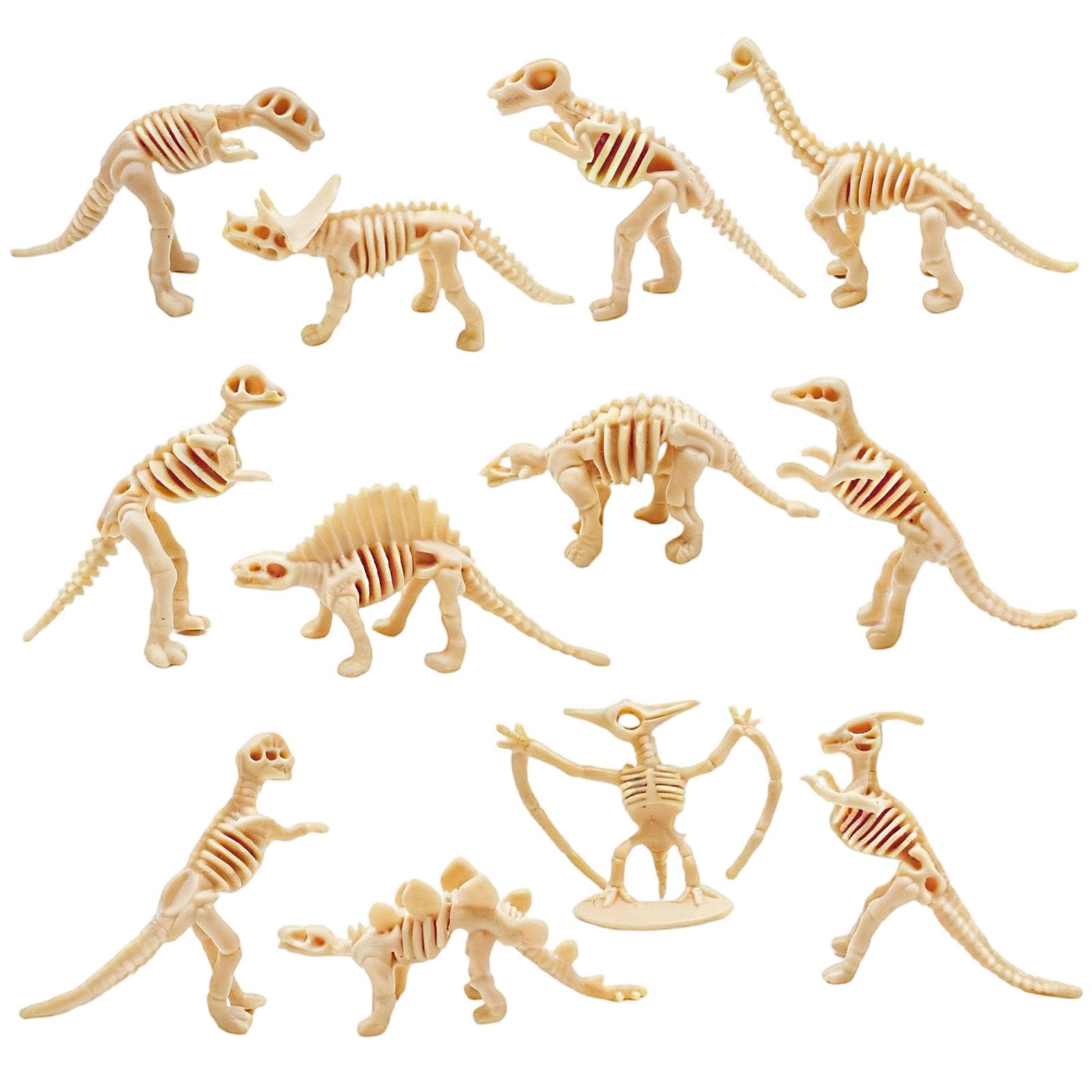 12 Pcs Dinosaur Bones Mini Dinosaur Figures Fossil for Dino Sand Dig, 12 Styles Plastic Dinosaurs Figures for Party Favor Science Educational Activities, Fake Dinosaurs Toys for Boys