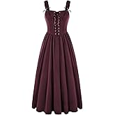 Scarlet Darkness Renaissance Dress Women Lace Up Cottagecore Sleeveless Long Dress Medieval Costume