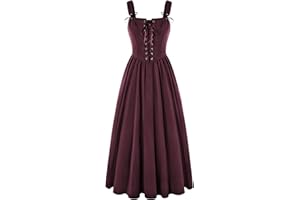 Scarlet Darkness Renaissance Dress Women Lace Up Cottagecore Sleeveless Long Dress Medieval Costume