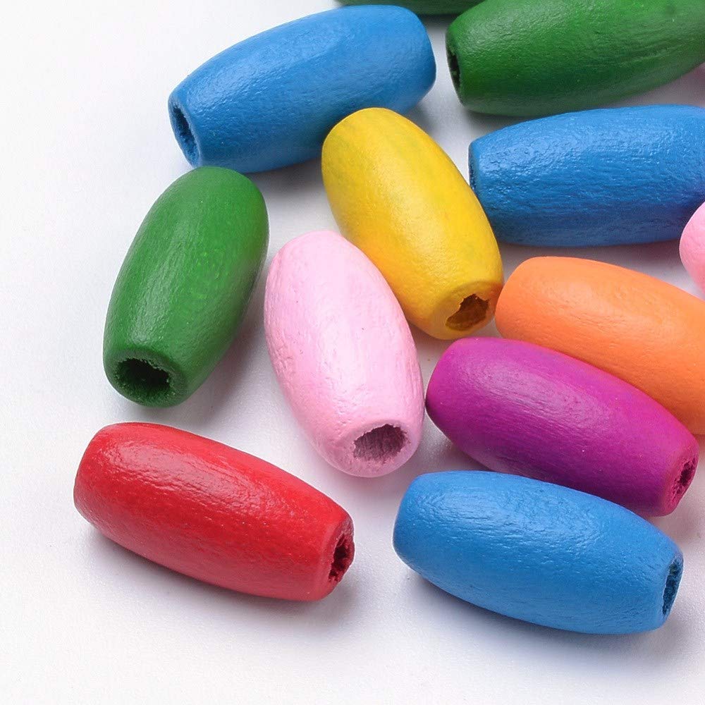 Perlin 100 pcs Oval Wooden Beads, 15x7mm, 2.5mm Hole, Mix Pack