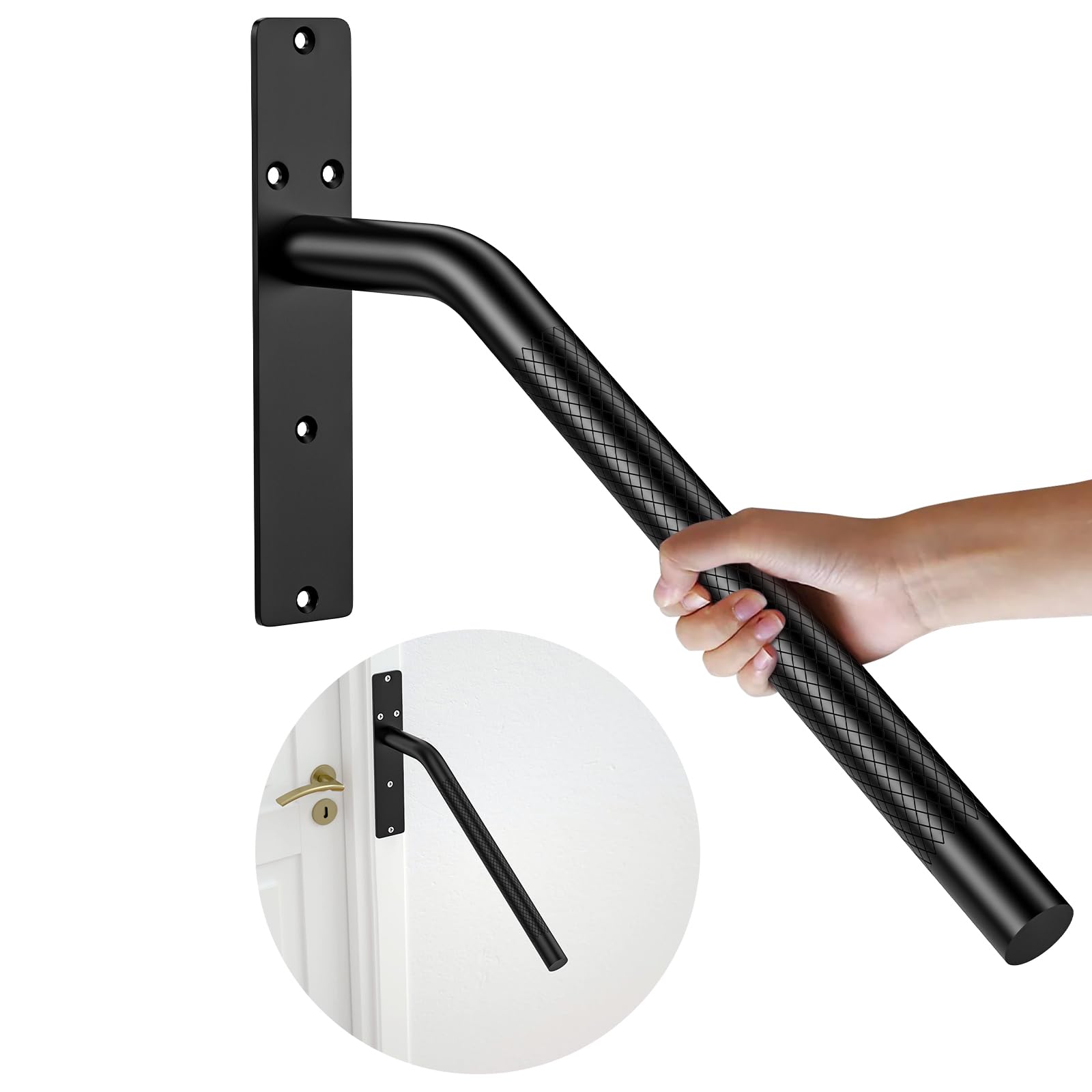 Photo 1 of 16 Inch Black 1-3 Step Handrail w/Anti- Slip Knurled Grip, ZUEXT Stainless Steel Wall Mount Hand Rail, Safety Grab Bar for Outdoor Garage Entry Steps Stair Interior Exterior Stairway-1.25" Diameter