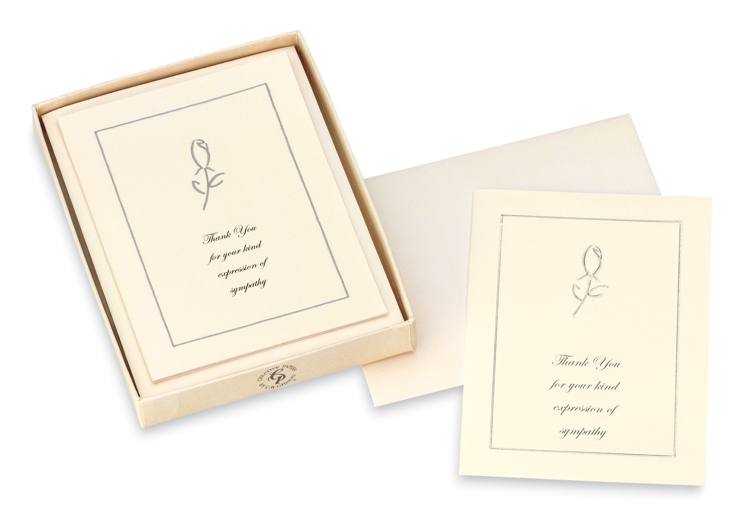 C.R. Gibson Silver Rose Sympathy Acknowledgement Card Set, 10pc, 4'' W x 5.5'' H