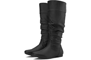 Rollda Women's Slouchy Knee High Boots Pull On Flat Boots Side Zipper Fall Boots for Women