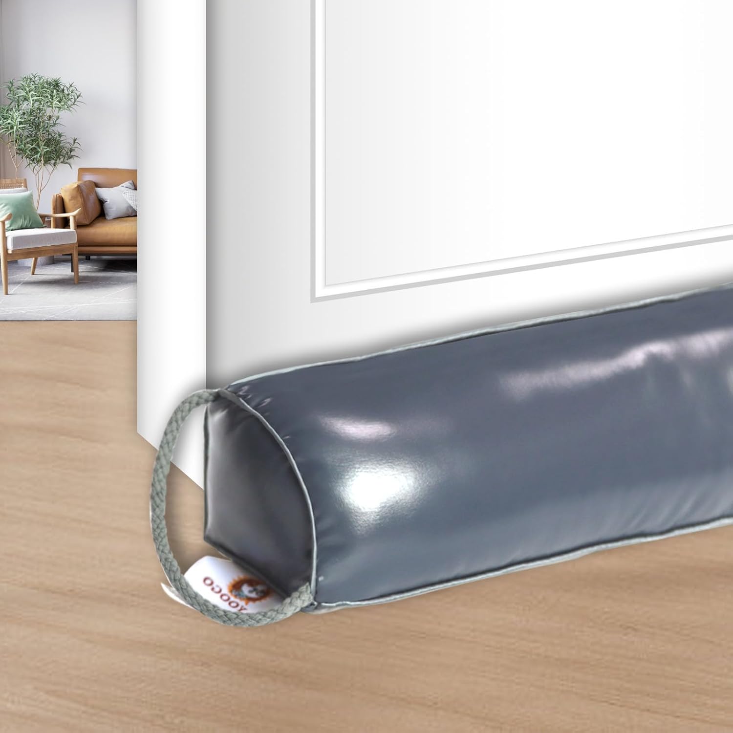 Draft Stoppers - Door Draft Stopper-YOOGO 38 Inch Weighted Under Door Draft Stopper,Leathaire Triangular Door Draft Blocker with Hook Loops, Under Door Noise Blocker Cold Weather Door Snake Draft Stopper-Gray