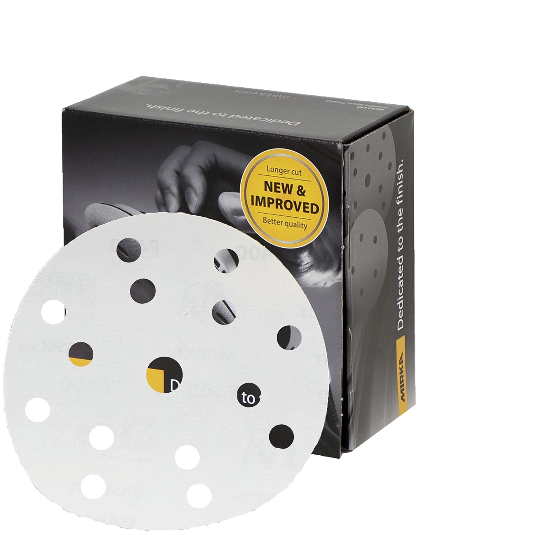 Mirka Basecut White Hook and Loop Hook It 150mm 6 Inch Sanding Discs - Box 100 Abrasive P400 Grit Automotive Refinishing Sandpaper Sanding Discs 15 Hole Vacuum Dust Extraction System