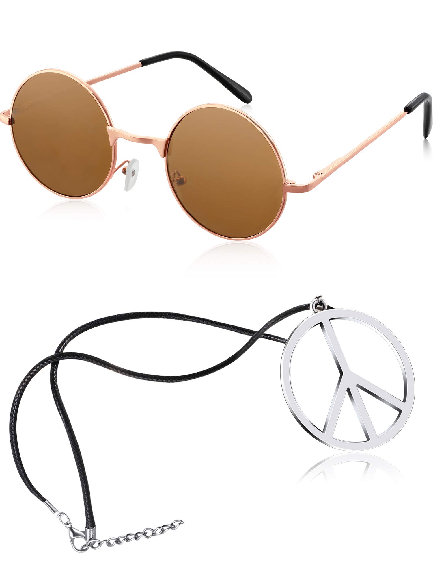 Photo 1 of **ONLY GLASSES*Hippie Dressing Accessory Set Hippie Glasses and Peace Sign Necklace (Dark Brown)