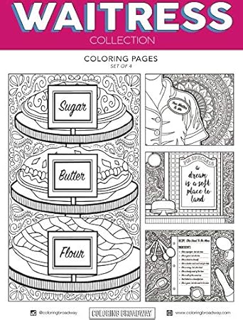 Download Waitress Coloring Pages Hand Drawn Illustrations By Coloring Broadway Printed On Matte Card Stock 8 1 2 X 11 Set Of 4 Individual Designs Amazon In Office Products